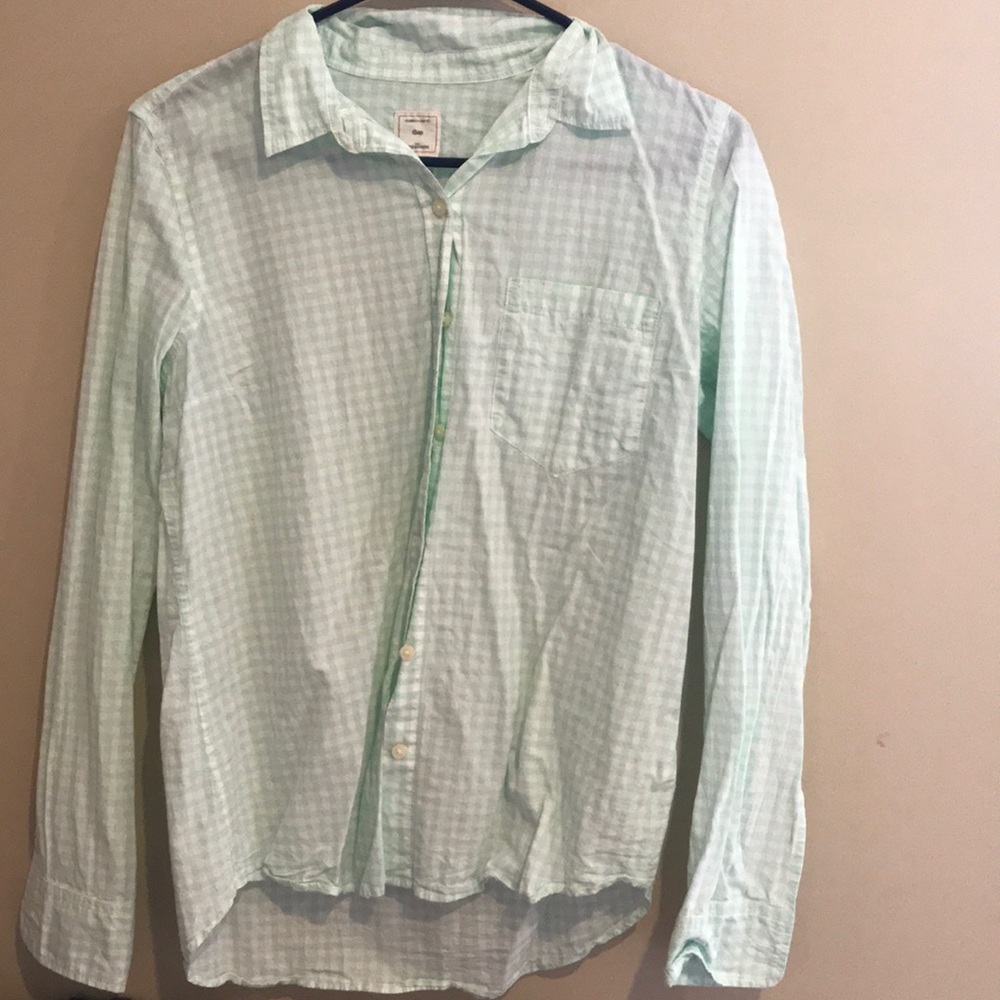 GAP Light mint green and white gingham button down